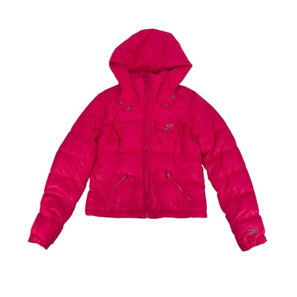 Hollister Bright Pink Outerwear Puffer Winter Jacket Size Large Women’s - Picture 1 of 7